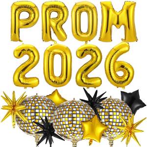 lot 14343 image: Glimin 23 Pcs Prom 2026 Balloons Set Graduation Decoration Class of 2026 Congrats Grad Prom Grad Party Supply Disco Star Balloon for Night Graduation Party Promenade Decoration(Gold) 2-Pack