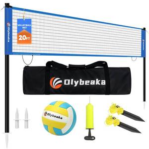 lot 17456 image: Portable Outdoor Volleyball Net Set for Backyard Beach with Adjustable Poles, Soft PU Volleyball and Pump, Carry Bag and Durable Anti-Sagging Net (Blue, 20ft)
