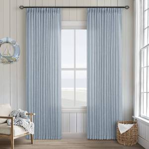lot 17462 image: Dusty Blue 80 Inch Pinch Pleated Linen Curtains 2 Panels Set for Living Room Bedroom Boho Farmhouse Light Filtering Semi Sheer Back Tab Pinch Pleat with Hooks Rings Window Curtain 80 Inches Long