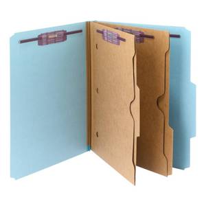lot 17465 image: Smead Pressboard Classification File Folder with SafeSHIELD Fasteners, 2 Pocket Dividers, 2in Expansion, Letter Size, Blue, 10 per Box (14081)