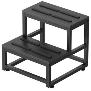 lot 17469 image: LIANTRAL 2 Step Stool for Adults Kids, Heavy Duty Sturdy Steel Frame with Wooden Steps, Bedside Foot Stool with 500lbs Load Capacity, Non-Slip Step Stool for High Bed, Kitchen, RV Step - Black