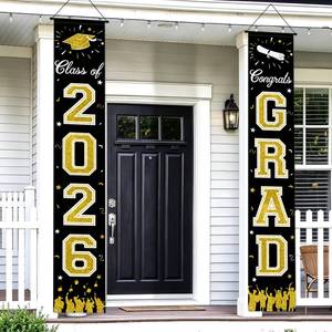 lot 18085 image: 2026 Graduation Decorations, Black Gold Graduation Banner Class of 2026, Hanging CongratulationsCongrats Grad Porch Banner for Door Schools Grad Party Decorations Black