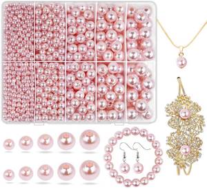 lot 18099 image: Pearl Beads for Jewelry Making, 1750pcs Light Pink Pearl Craft Bead with Hole 4mm 6mm 8mm 10mm 12mm Loose Spacer Bead for Necklace Bracelet Earrings Ring Choker Wedding Dress Decor
