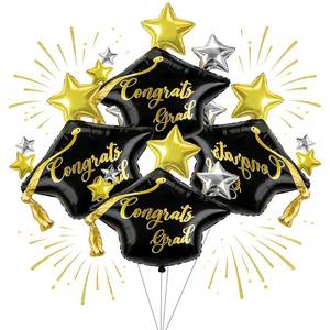 lot 18104 image: Meuaras 4PCS Graduation Cap Balloons, 28in Black Gold Congrats Grad Foil Balloons Class of 2026 Decorations, Graduation Party Supplies Backdrop Photo Props