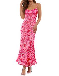 lot 18105 image: ZESICA Womens Summer Floral Spaghetti Straps Maxi Dress 2025 Sleeveless Square Neck Bodycon Beach Boho Long Dresses,Rose,Medium