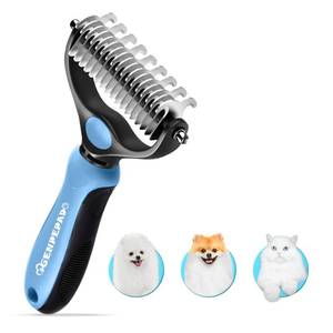 lot 18116 image: Undercoat Rake for Dogs and Cats, Dematting Comb with Extra Wide Double-Sided Stainless Steel Teeth for Detangling, Deshedding, Brushing, Thinning and Removing Shed Fur, Knots, Mats, and Tangles in Pets