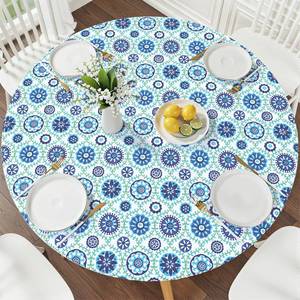 lot 18121 image: Smiry Round Picnic Tablecloth, Waterproof Elastic Fitted Table Covers for 45in - 56in Tables, Wipeable Flannel Backed Vinyl Tablecloths for Camping, Indoor, Outdoor, Navy and Green
