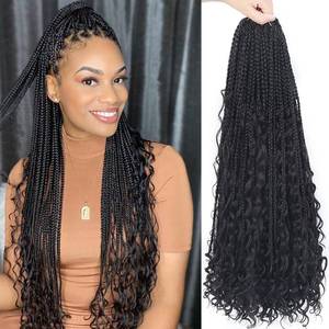 lot 18124 image: Goddess Box Braids Crochet Hair With Curly Ends 24 Inch Bohomian Box Braids Crochet Braids 8 Packs 3X Crochet Braids Synthetic Braiding Hair Extension for Black Women (24 Inch (Pack of 8), 1B)�
