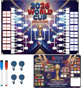 lot 18184 image: Planetgreen 2026 World Cup Poster Set, Soccer Schedule and 48 Team Bracket Wall Chart, 2 Pack 23.6 x 16.9 Inch PVC, Dry Erase Tournament Tracker, Football Wall Decor Gifts for Soccer Fans