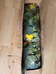 lot 19491 image: Artificial Eucalyptus and Yellow Flower Arrangement Set
