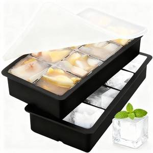 lot 19493 image: Silicone Ice Cube Tray for Freezer with LidLarge Square Ice Cube Molds for Whiskey and Old FashionedStackable Silicone Soup Freezer Molds - Set of 2