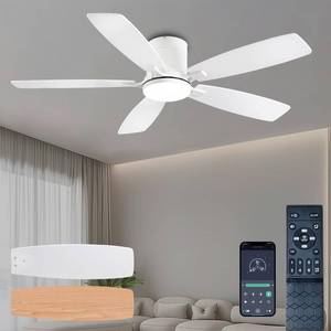 lot 19502 image: Ayaoty Ceiling Fans with Lights, 52 inch Low Profile Ceiling Fan with Light and Remote Control, Flush Mount, Reversible Motor, Dimmable, Noiseless, White Ceiling Fan for Bedroom, IndoorOutdoor Use