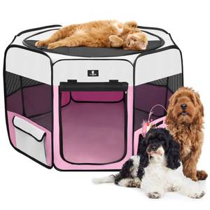 lot 19508 image: X-ZONE PET Dog Playpen Portable Pet Play Pens for Puppies, Cat, Rabbit, Chicks, Foldable Exercise Play Tent Kennel Crate, IndoorOutdoor Travel Camping Pink Small