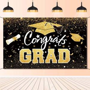 lot 20075 image: Graduation Party Decorations - Black Gold Congrats Grad Class of 2026 Backdrop Banner Large Sign Wall Decorations Photography Background Party Supplies for 2026 Graduation Party Decorations