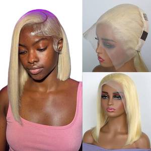 lot 20081 image: Blonde 613 Bob Wig Human Hair 13x6 Lace Front Wig Straight Transparent Lace Glueless Wig Pre Plucked with Baby Hair Brazilian Remy Short Bob Wigs for Black Women-180percent Density 10 Inch 613 Bob Wig