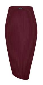 lot 20083 image: Urban CoCo Womenfts High Waist Stretch Ribbed Knit Pencil Skirt Midi Length with Side Slit Office Work Bodycon Style Maroon Large