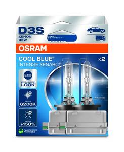 lot 20090 image: Osram XENARC� Cool Blue Intense D3S, 150percent more brightness, up to 6,200K, xenon headlight lamp, LED look, hanging folding box (2 lamps)