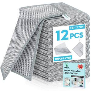 lot 20102 image: VMKBL 12 Pcs New Upgraded 3 Layers Non Scratch Wire Dishcloth, Multipurpose Wire Dishwashing Rags, Wet and Dry for Cookware, Sinks, Dishes, Stoves and Fireplaces (7.87 x 7.87-10pcs)