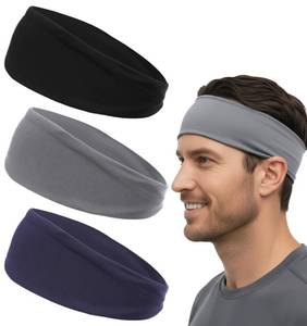 lot 20104 image: 3 Pcs Wide Headbands for Men, Workout Headbands for Men Non-Slip Sweatband for Running, Cycling, Basketball, Tennis and Yoga, Stretchy Quick-Dry Hairband