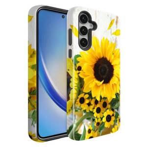 lot 20113 image: BSMOSPER Compatible for Samsung Galaxy A15 5G Case, Dual Layer Heavy Duty 2 in 1 Shockproof Protective Phone Case,Wood Grain Sunflowers