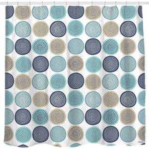 lot 20115 image: Sunlit Abstract Tree Rings Woody Artistic Fabric Shower Curtain. Nature Pale Blue Teal Beige Light Brown