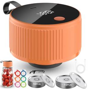 lot 20141 image: Electric Mason Jar Vacuum Sealer Kit, Automatic Jar Sealer for Wide and Regular Mouth Mason Jars, Portable Cordless Vacuum Sealer for Canning and Food Storage, Includes 20 Lids, 24 Labels, Orange