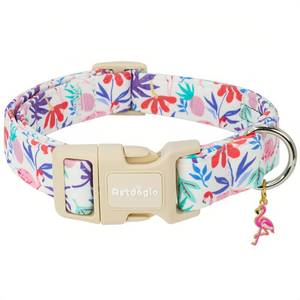 lot 20148 image: Astdogio Summer Dog Collar for Small DogsCute Puppy Collars with Flamingo and Palm Leaves Parttern, Quick Release Buckle for Small Medium Large Dogs, Fashion Pet Collar for Girl Boy Dog-S