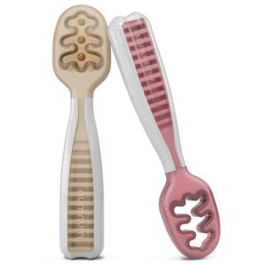lot 20149 image: NumNum Baby Spoons Set, Baby Essentials Pre-Spoon GOOtensils for 6 Months, First Stage Self-Feeding Spoons for Baby Led Weaning (BLW), Silicone Toddler Utensils, BPA-Free, 2 Pack BeigeMauve