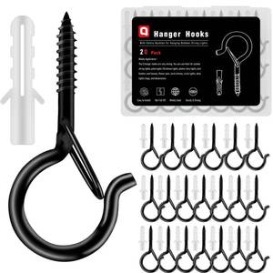 lot 20159 image: KULOLO Black Screw Hooks with Safety Lock - 2.3in Rustproof Metal Ceiling Hooks for Hanging Plants, Baskets,String Lights and Outdoor Decor, 40LB Capacity (20 Pack,Includes Storage Case and Plastic Caps) (Open Box, Missing Pieces)