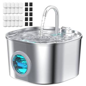 lot 20166 image: Cat Water Fountain Stainless Steel Pet Fountains with 10 Filters  10 Sponges 2.2L Cats Automatic Waterer Bowls for Drinking Small Dog Water Dispenser Indoor HOOISE Metal Kitty Watering Silent