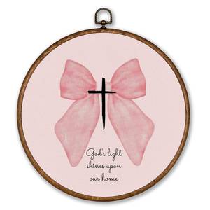lot 20169 image: Voxitura Pink Christian Coquette Bow Wall Art Round Framed, Preppy Wall Decor Canvas Living Girly Room, Bible Verse Scripture Paintings Prints Artwork Decorations for Bedroom Dorm 10x10in