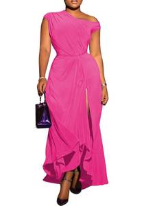 lot 20183 image: Seltaon Summer One Shoulder Maxi Dresses for Women Elegant A Line Formal Cocktail Dress Wedding Guest White (Large- XL)