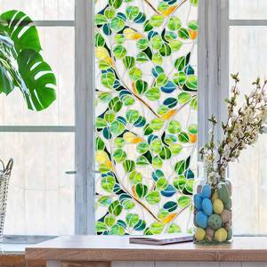 lot 20189 image: Flortlias Stained Glass Window Film Silver Leaded Decorative Window Clings for Door Glass Home Office Living Room Decor, Spring Green Eucalyptus Leaves 11.81in x39.37in
