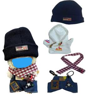lot 20206 image: 17cm Plush Doll Clothes Wardrobe Set - Clothes for Dolls Faux Fur Outfit Bundle (HatTopPantsAccessories) for Cute Collectible Figure Display (NO Doll) Included (Style-B, 17cm7inch)