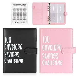 lot 20214 image: 2 PCS 100 Envelopes Money Saving Challenge, Budget Binder with Cash Envelopes Thickened Detachable Page Saving Challenge Book with Cards and Pen Storage Easy to Save 5,050-Black, Pink