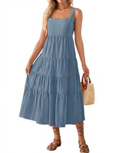 lot 20227 image: ZESICA Womenfts Summer Sleeveless Dress Casual Backless Loose Flowy Tiered Sundress Beach Cover up Tank Dresses,Dusty Blue,Medium