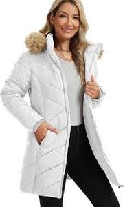 lot 7138 image: Funlingo Womenfts Winter Warm Puffer Coat - White, Size L