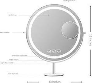 lot 11776 image: Round Lighted Vanity Mirror with Magnification
