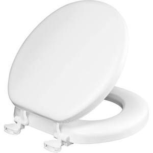 lot 13310 image: Mayfair Padded Toilet Seat, Cushioned Soft Vinyl over Wood Core Seat, Secure Hinges, Easy Clean, Made in USA, Round, White