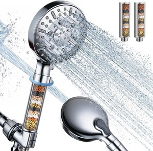 lot 14264 image: CWPW Filtered Shower Head with Handheld,High Pressure 9-Spray Showerhead - Water Softener with Filter Beads for Hard Water,Removes Chlorine, Reduces Dry and Itchy Skin,Anti-Clog Nozzles,Flow Regulation