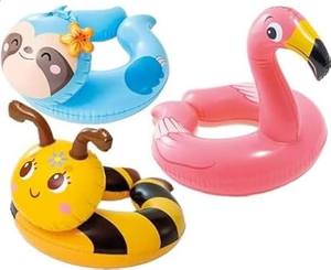 lot 14284 image: Intex, 43234-2327 3 Pack 59220EP - Animal Head Split Ring Pool Floats Bundle Includes Frog, Duck, Penguin, Giraffe, Frog, Penguin (Style May Vary)