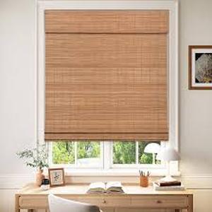 lot 19496 image: Cordless Bamboo Roman Shades 35inW x 64inH Blackout - Papara Carbon