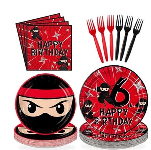 lot 4170 image: Greencian 96-Piece Ninja Superhero Birthday Party Supplies Set