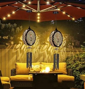 lot 13334 image: 2 Pack Solar Wind Chimes for Outside, 43in Peacock Hanging Wind Chime Lantern with Wire, Deep Tone Memorial Wind Chime Decoration for Home, Patio, Garden, Yard, Multicolour Wind Chimes Gifts
