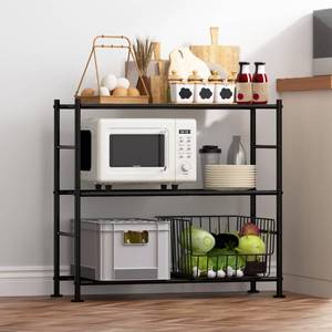 lot 1415 image: Sakugi Storage Shelves - 3 Tier Shelf Organizer, Heavy Duty Garage Shelving Unit with Leveling Feet, Stable Metal Shelves Organizer for Pantry, Kitchen and Closet, 33.0in W x 12.6in D x 30.4in H, Black