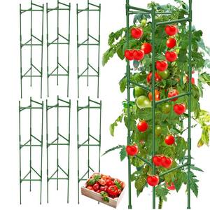 lot 1416 image: MQHUAYU 6 Pack Tomato Cage,Tomato Cage for Raised Garden Bed, 48ftft Tall Tomato TrellisTriangle or Square Cages for Garden,Pots, Plant Cages and SupportsGreen, Extra Bold 
