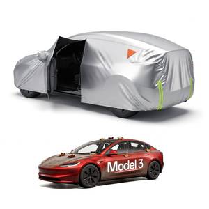 lot 1421 image: Amadaw Tesla Model-3 Car Cover, Waterproof Inner Lining Protects Paint, Zippers for Driver Side and Charging Port, PU Coating for Sun and UV Protection-Silver