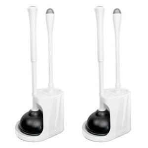lot 1423 image: CELOX 2 Set Toilet Brush and Plunger Set, Toilet Brush and Holder Set, Toilet Bowl Brush and Holder, White
