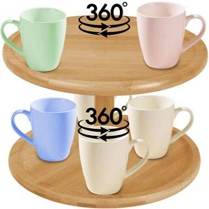 lot 1430 image: DynaCup 2-Tier Lazy Susan Organizer - Bamboo Wooden Lazy Susan - 360 Double Rotating Turntable for Cabinet and Dining Table