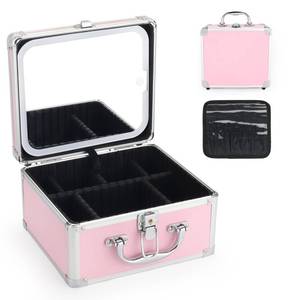 lot 1431 image: HAISKY Makeup Case with LED Mirror, Portable Lockable Vanity Case, Travel Makeup Train Box for Women, Cosmetic Organizer, Detachable 3-Color Lighted Mirror, Adjustable Dividers, Brush Holder